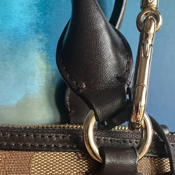 Coach Tan and Black Signature Crosby Carryall Satchel Purse Bag - Picture 9 of 15